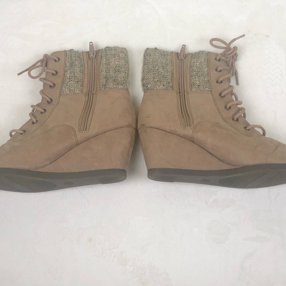 So Wedge Booties Tan Lace Up Zip Up Tweed Sz. 8 - Picture 6 of 11